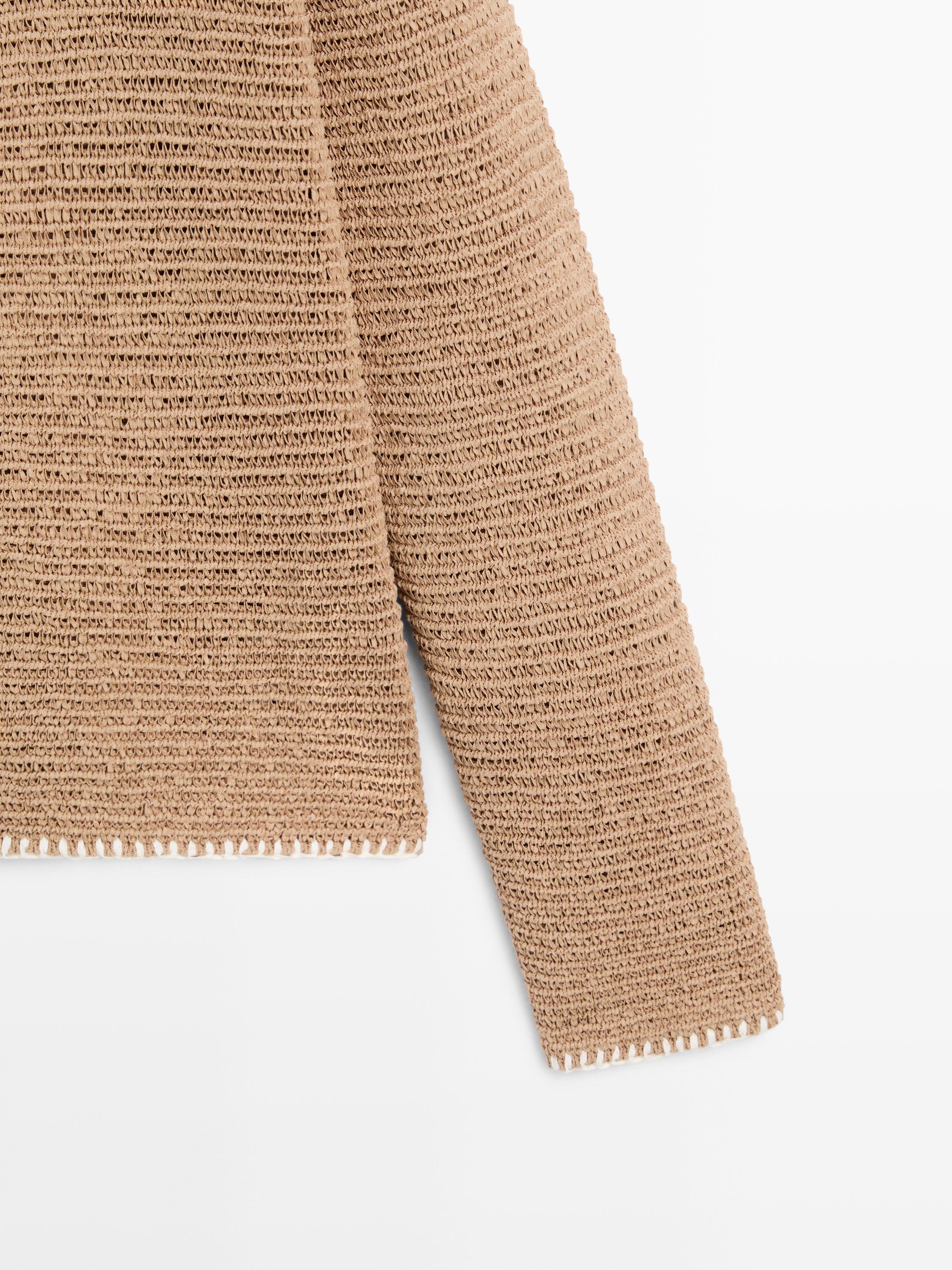 Contrast cotton blend knit cardigan